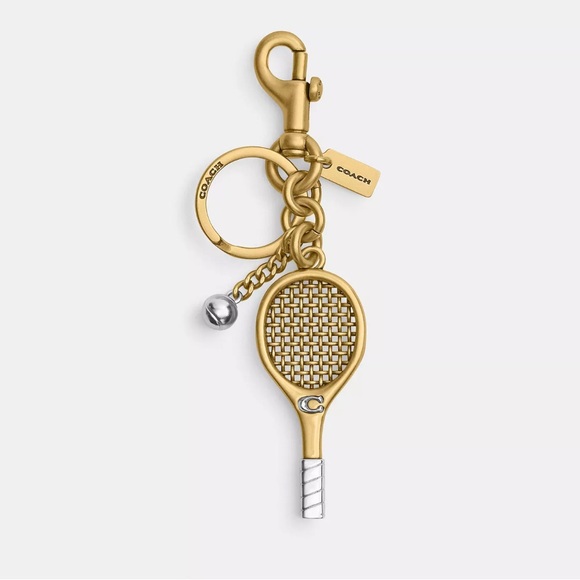 Coach Gold Tennis Racket Keychain Bag Charm - Picture 1 of 3